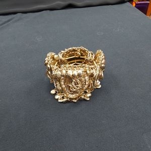 Stunning Statement Gold-Tone Cabochon Panel Bracelet